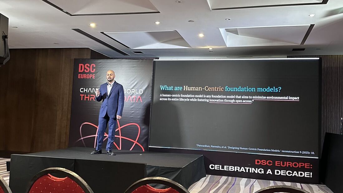 The Hominis talk in progress, the slide asking what a human-centric foundation model is