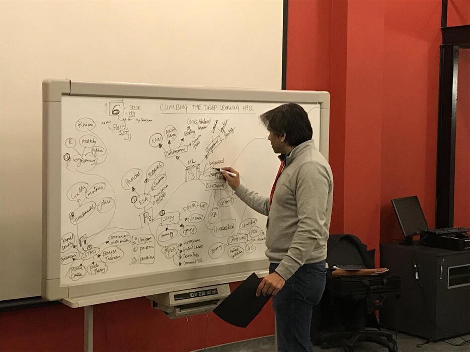 Teaching at the whiteboard during the workshop